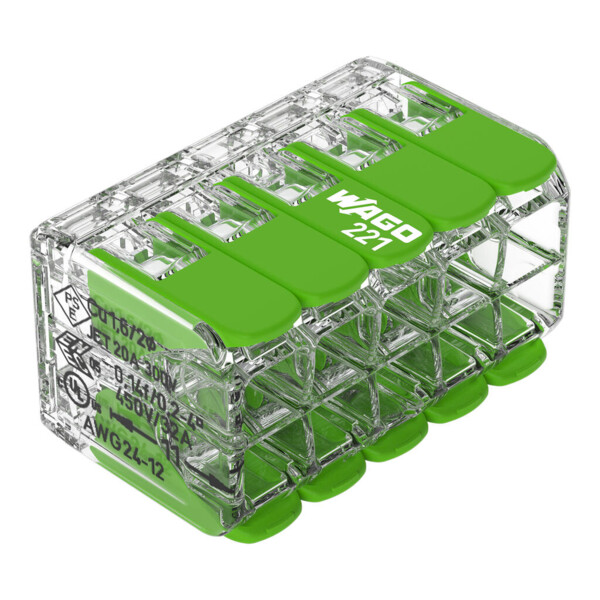 Borne de raccordement Wago 221 Green 10x4mm² à leviers - Wago - 221430