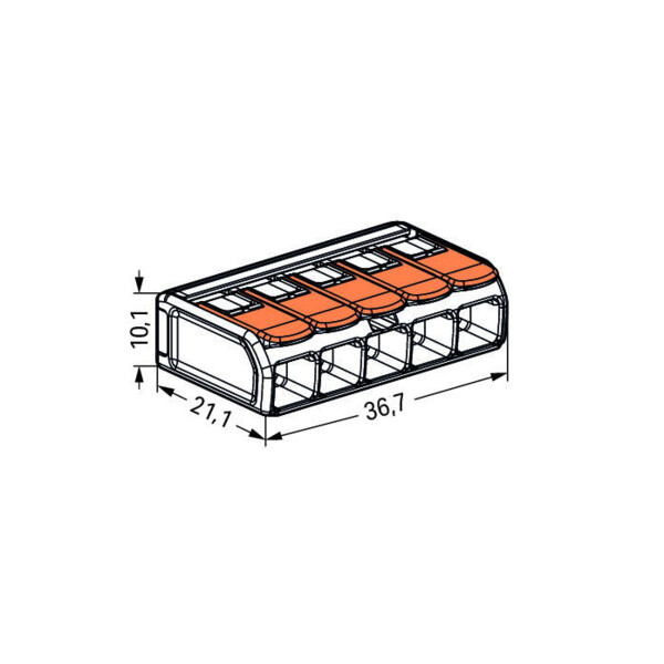 Mini borne 5 conducteurs max. 6mm² Wago borne d'installation universelle pour types de conducteurs, avec leviers de manipulation - Wago - 221615