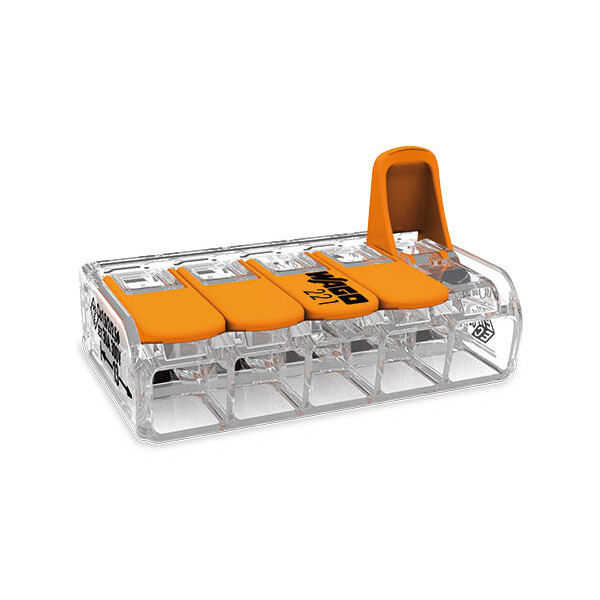 Mini borne 5 conducteurs max. 6mm² Wago borne d'installation universelle pour types de conducteurs, avec leviers de manipulation - Wago - 221615