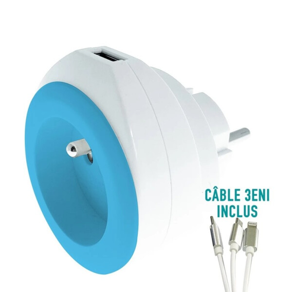Chargeur usb 2.4a + 16a bleu - Watt&co - CH220-USB-BL-B
