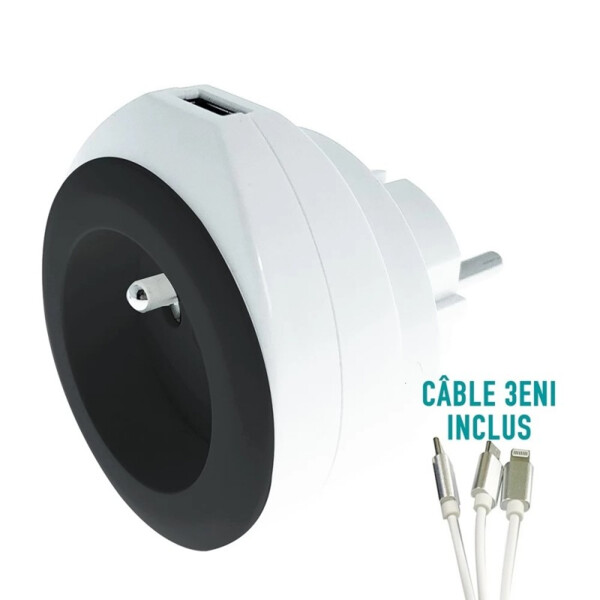 Chargeur usb 2.4a + 16a noir - Watt&co - CH220-USB-NR-B 