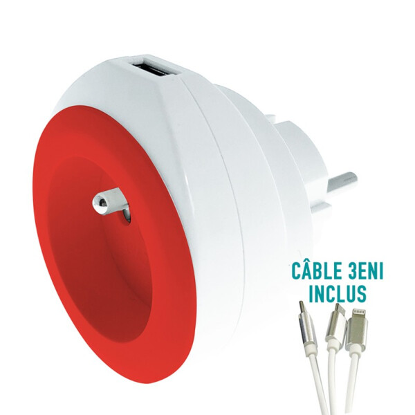 Chargeur usb 2.4a + 16a rouge - Watt&co - CH220-USB-ROU-B  