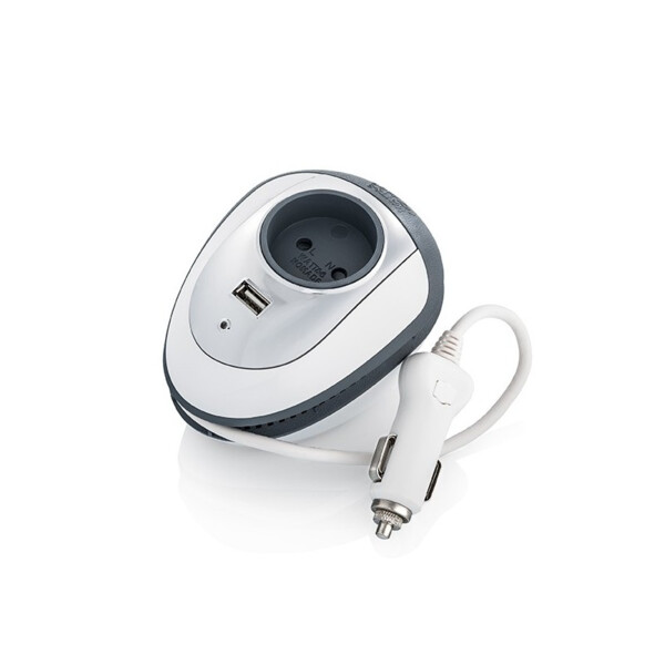 Convertisseur voiture carwatt 150w. usb 2.4a. sortie 230vac. fusible de protection. blanc/gris - Watt&co - CV12-220C150G-B