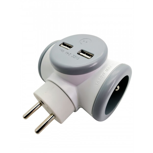Biplite 2x16a rotative 180°+ usb 2,4a blanc - Watt&co - MPF2CUSB-BLC-CT
