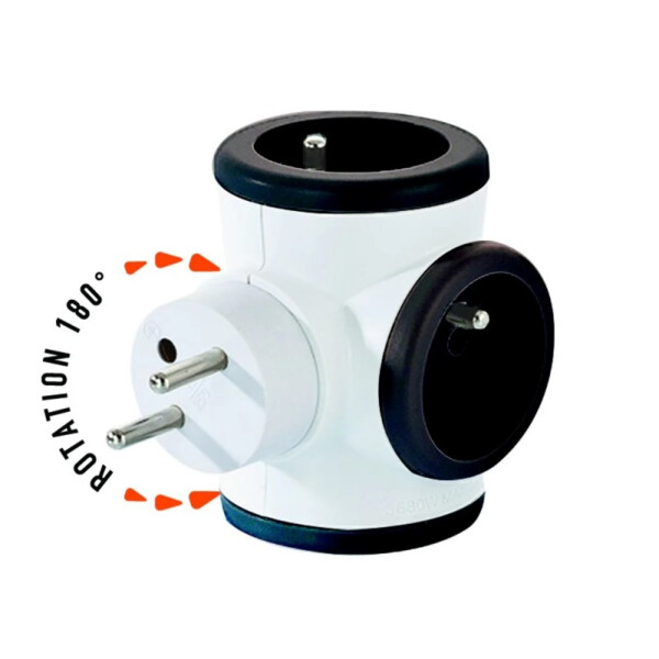 Triplite 3x16a rotative 180° noire (blister cartonné) - Watt&co - MPF3C-NR-CT