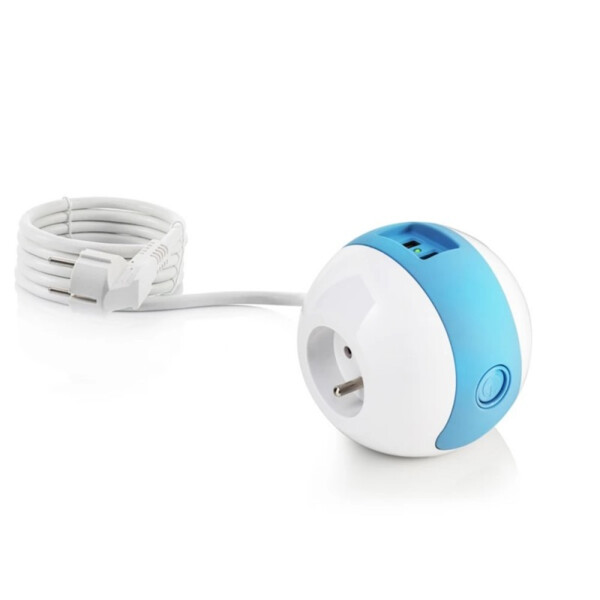 Multiprise multimédia 2x16a + 1x6a + usb 2,1a blanc/bleue - Watt&co - MPWATTBL-BL-CT