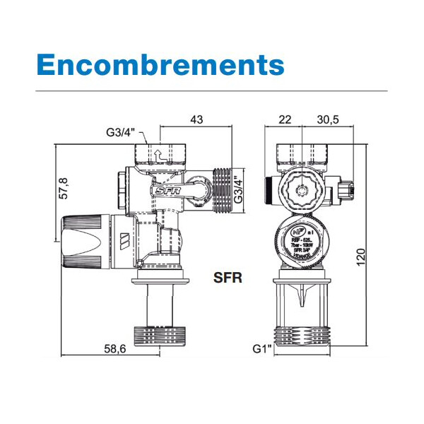Groupe de sécurité chauffe-eau 20x27 SFR® 3/4” - Watts industries - 2252550