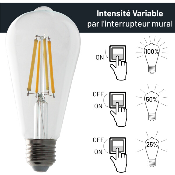 Ampoule filament st64/e27 - 3 step-dimmable / transparente - Arlux - 409690