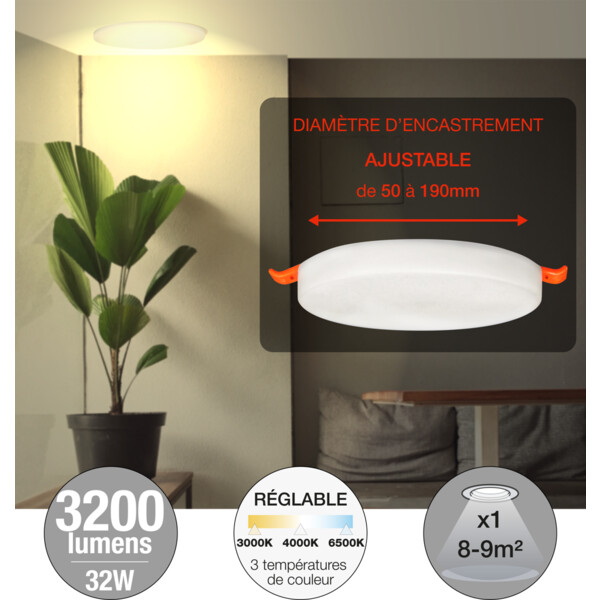 Spot encastré Blanc Rond Ø 220 mm LED 32 W 3200 lm ONYX FRAMELESS Arlux – Température de Couleur Réglable à 3 Niveaux - Arlux - 731656