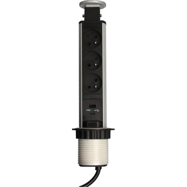 Bloc escamotable 3 prises + 1 usb a + 1 usb c - Arlux - 400278