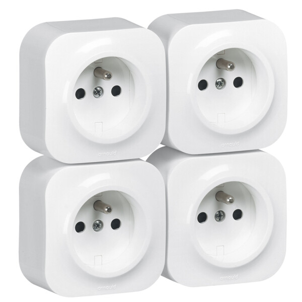 Lot de 4 prises de courant saillie avec terre Profil Eco complet - Blanc - Arnould - 95027
