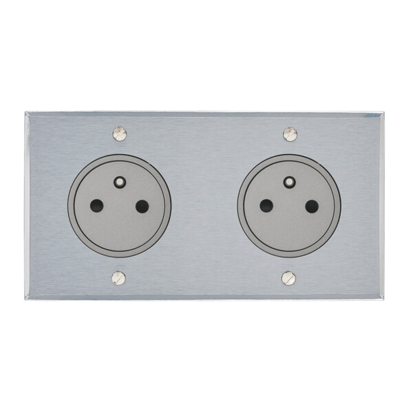 Double prise 2P+T grand carré double horizontal ART mémoire acier brossé - Arnould - 67132