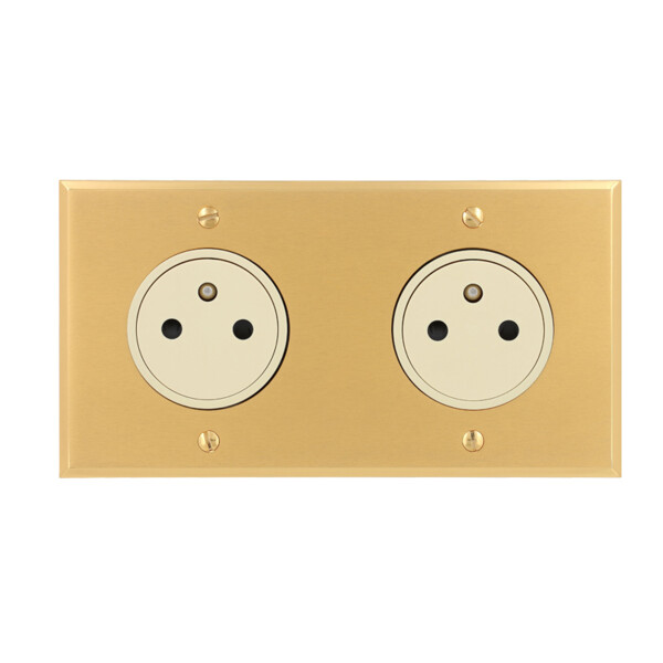 Double Prise de courant 2p+T grand carré double horizontal Arnould ART mémoire or brossé - Arnould - 67232