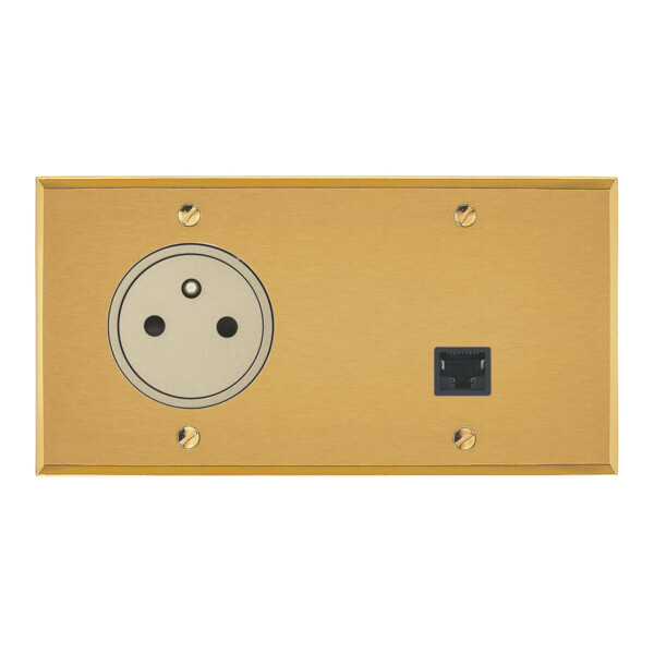 Prise de courant 2p+T + RJ45 grand carré double horizontal Arnould ART mémoire or brossé - Arnould - 67238