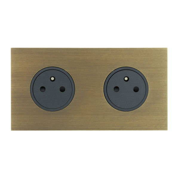Double Prise de courant 2p+T grand carré double horizontal Arnould ART épure bronze - Arnould - 67332