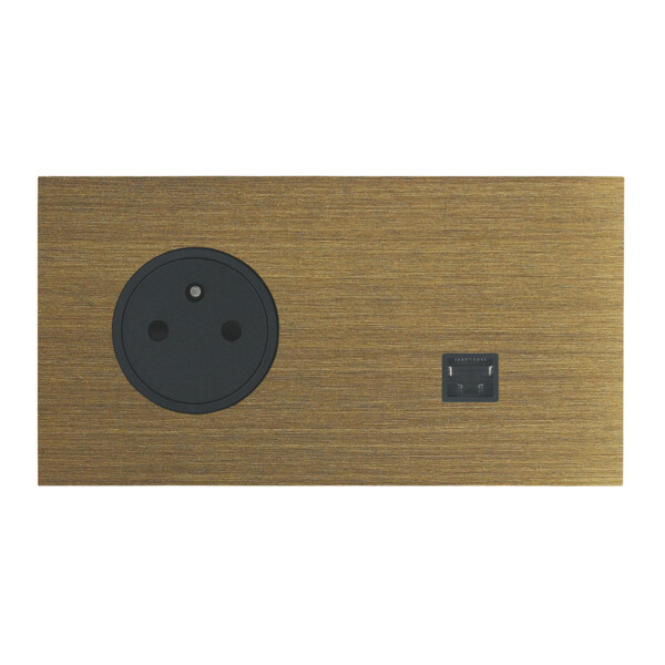 Prise de courant 2p+T + RJ45 grand carré double horizontal Arnould ART épure bronze - Arnould - 67338