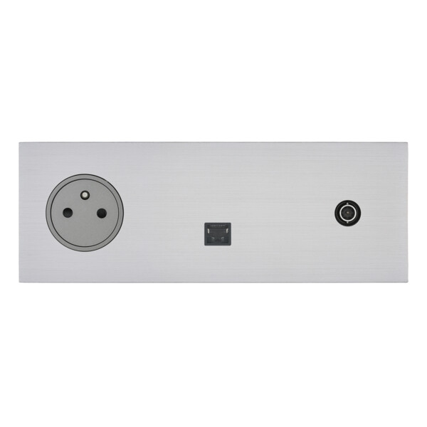 Prise de courant 2p+T + RJ45 + TV grand carré triple horizontal Arnould ART épure acier brossé - Arnould - 67437