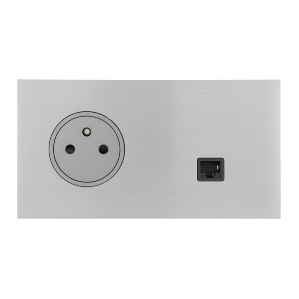 Prise de courant 2p+T + RJ45 grand carré double horizontal Arnould ART épure acier brossé - Arnould - 67438