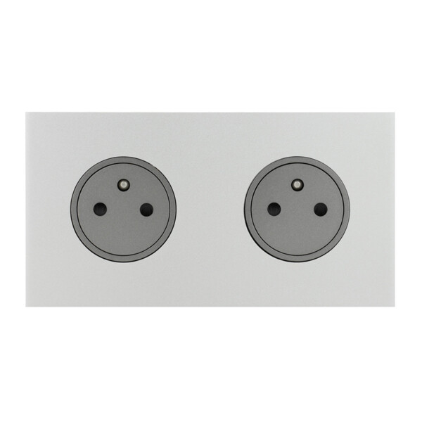 Double Prise de courant 2p+T grand carré double horizontal Arnould ART épure acier satin - Arnould - 67532