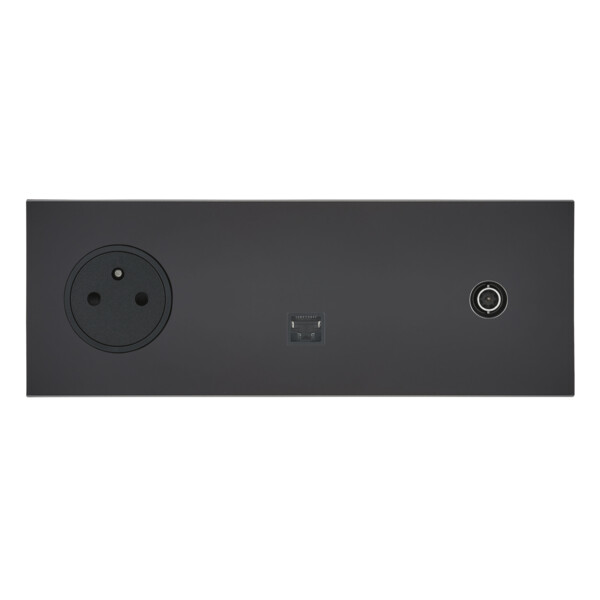 Prise de courant 2p+T + RJ45 + TV grand carré triple horizontal Arnould ART épure noir - Arnould - 67837