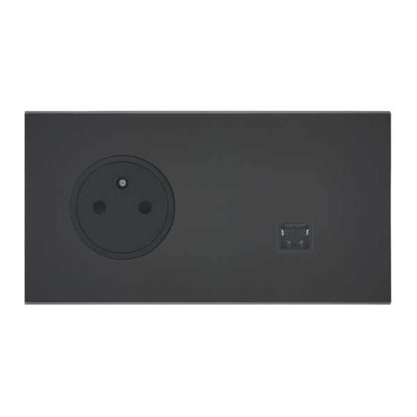 Prise de courant 2p+T + RJ45 grand carré double horizontal Arnould ART épure noir - Arnould - 67838