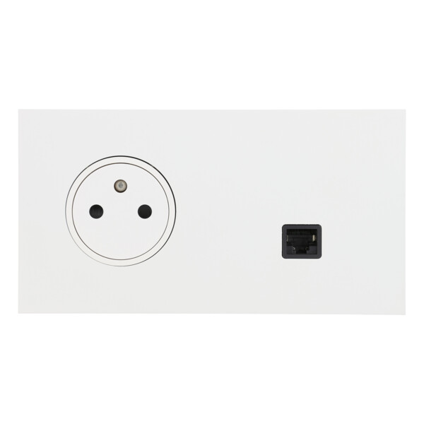 Prise de courant 2p+t 16a - 250v + prise rj45 cat.6 ftp Arnould ART épure blanc satin - Arnould - 67938