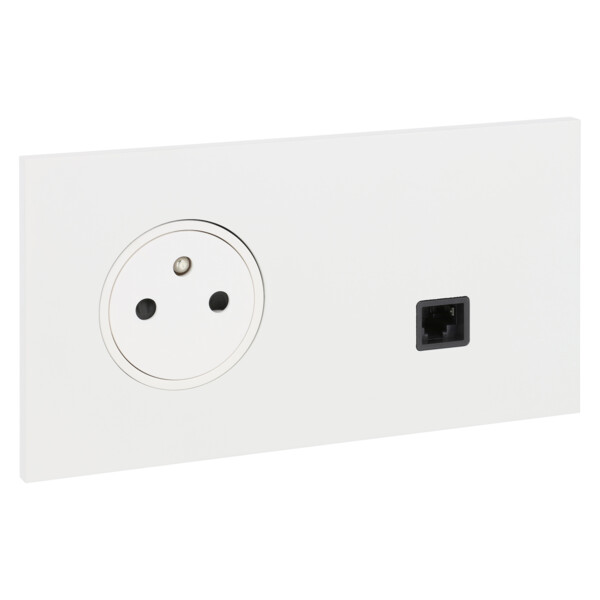 Prise de courant 2p+t 16a - 250v + prise rj45 cat.6 ftp Arnould ART épure blanc satin - Arnould - 67938