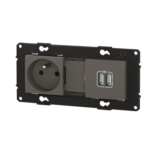 Bticino altège  prise de courant 2p+t + prise double chargeur usb - 2400 ma - nuage - compo - Bticino Cofrel - BTAL31CD