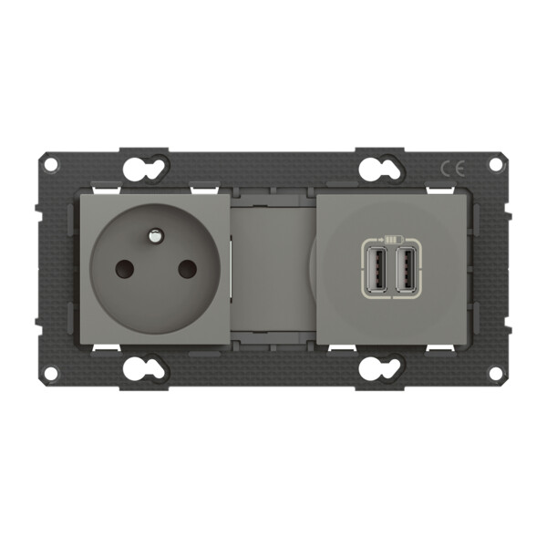 Bticino altège  prise de courant 2p+t + prise double chargeur usb - 2400 ma - nuage - compo - Bticino Cofrel - BTAL31CD