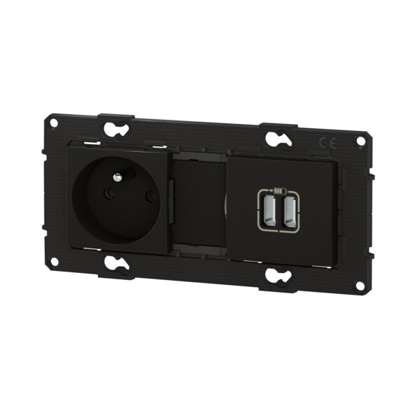 Bticino altège  prise de courant 2p+t + prise double chargeur usb - 2400 ma - nuit - compo - Bticino Cofrel - BTAL31SD