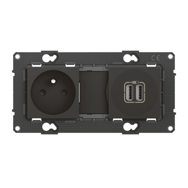 Bticino altège  prise de courant 2p+t + prise double chargeur usb - 2400 ma - nuit - compo - Bticino Cofrel - BTAL31SD