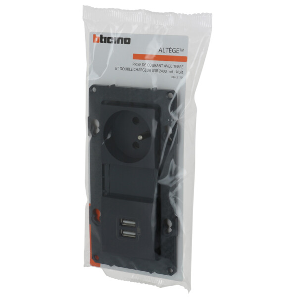 Bticino altège  prise de courant 2p+t + prise double chargeur usb - 2400 ma - nuit - compo - Bticino Cofrel - BTAL31SD