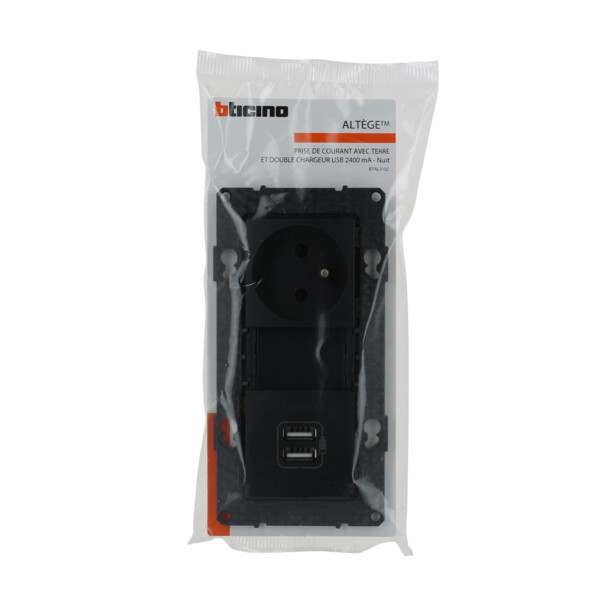 Bticino altège  prise de courant 2p+t + prise double chargeur usb - 2400 ma - nuit - compo - Bticino Cofrel - BTAL31SD