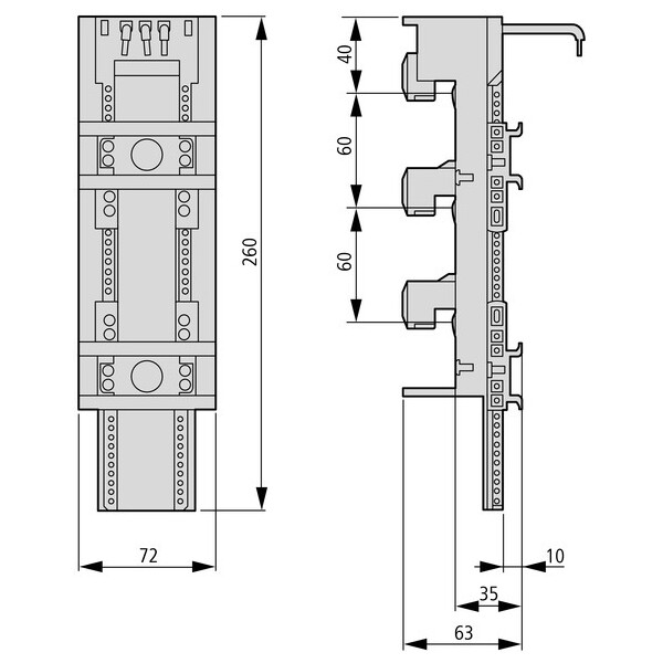 Adaptateur jdb, 72mm, 63a, 2ts (BBA2L-63) - Eaton - 101480