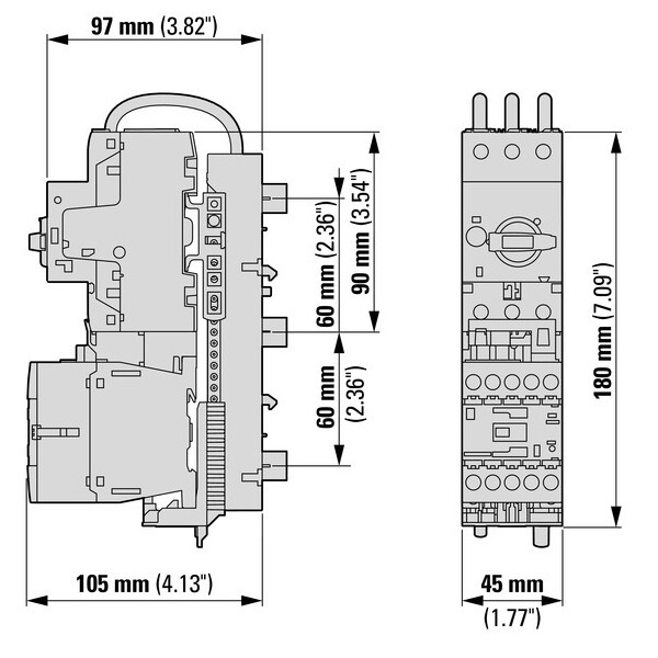 Démarreur-moteur direct + adaptateur pour msfs,3pole,0.75 kw/400 v/ac-3,150 ka, (MSC-DM-2,5-M7(24VDC)/MSFA) - Eaton - 191107