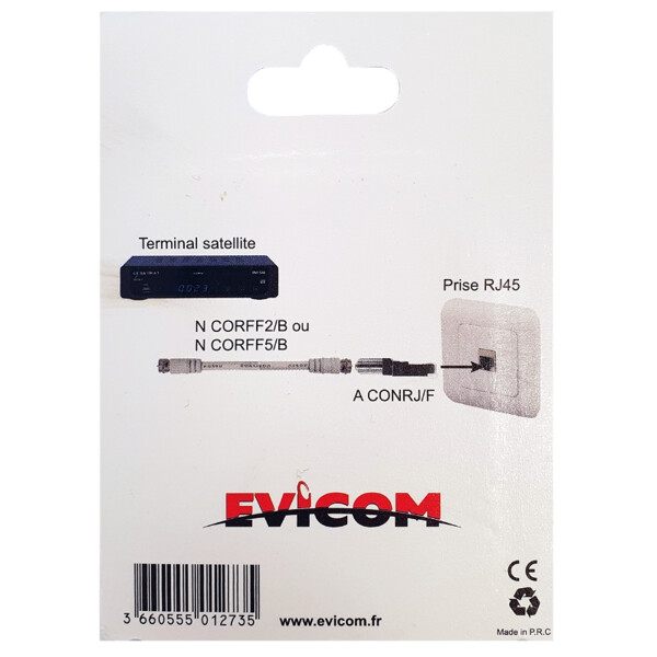 Adaptateur rj45 vers F Balun - sous blister (2 pièces) - Evicom - ACONRJ/FB