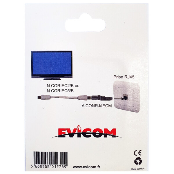 Blister de 2 Adaptateurs RJ45 vers IEC Mâle Balun Evicom - Evicom - ACONRJ/IECMB