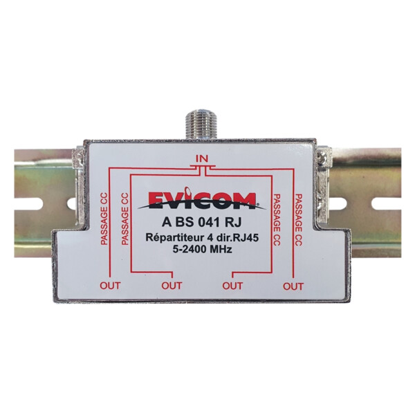 Répartiteur ULB 4 directions F/RJ45 Evicom 5 à 2400 MHz montage sur rail DIN - Evicom - ABS041RJ