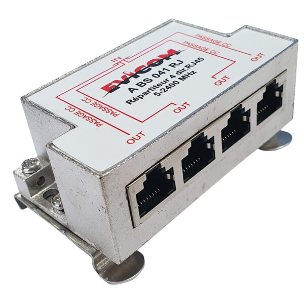 Répartiteur ULB 4 directions F/RJ45 Evicom 5 à 2400 MHz montage sur rail DIN - Evicom - ABS041RJ