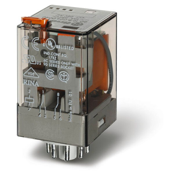 Relais industriel octal 2rt 10a 60v ac, bouton test et indicateur mécanique (601280600040) - Finder - 43364