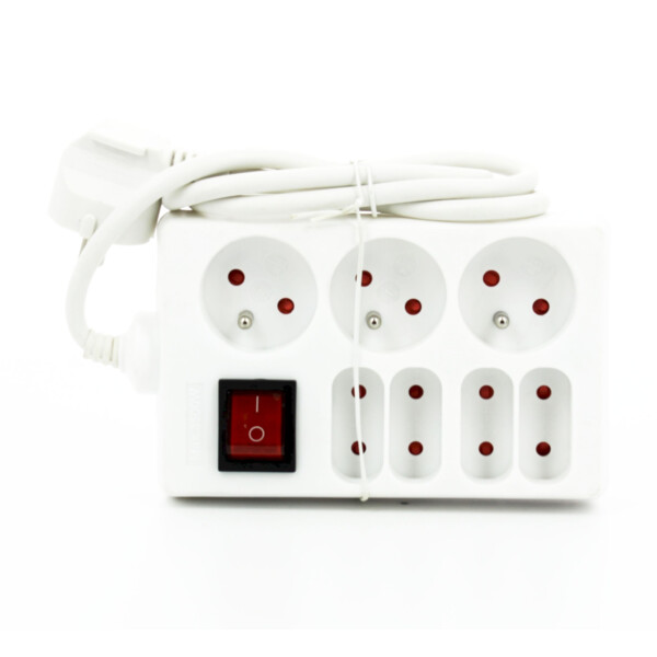 Multiprise 7 prises 2P+T Franelec Blanc avec un interrupteur - Franelec - BM7_1.0SW