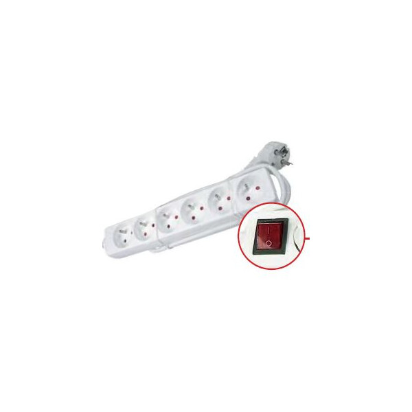 Bloc multiprise blanc - 6 entrées - 3x1mm² - 1,5 mètre - interrupteur - Franelec - Franelec - BM6_1.0SW