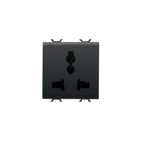 Multistandard socket-outlet 2p+e - 13 a/250 v ac - 15 a/127 v ac - 2 modules - black - chorus - Gewiss - GW12310