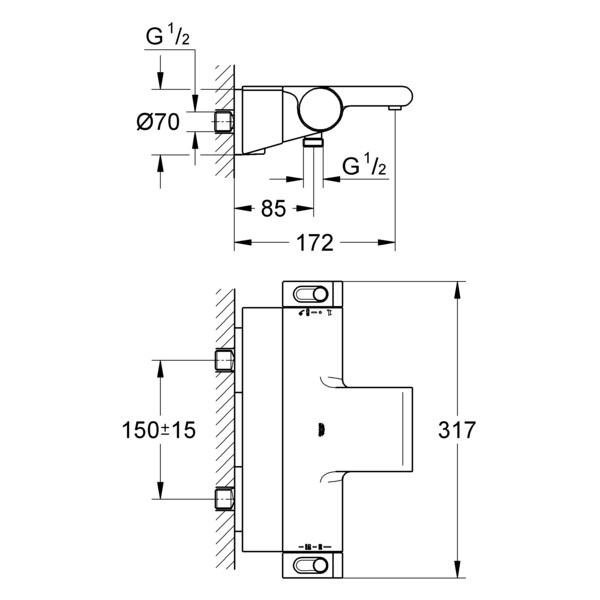 Grohtherm 2000 new - mitigeur bain-douche mural thermostatique - Grohe - 34467001