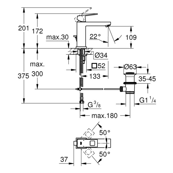 Eurocube - mitigeur lavabo monotrou - Grohe - 23445000