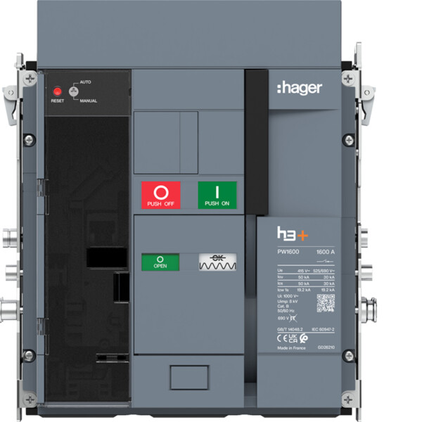 Disjoncteur h3+ PW1600 3P 1600A 50kA Débrochable pour TU sentinel Energy - Hager - HY1M316DE