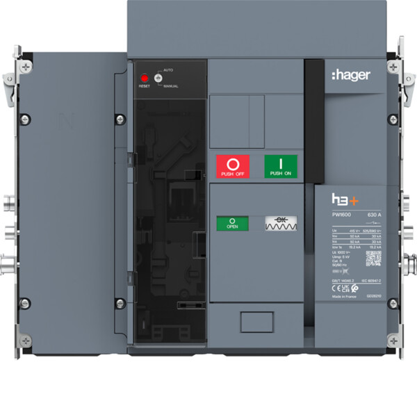 Disjoncteur h3+ PW1600 4P 630A 50kA Débrochable pour TU sentinel - Hager - HY1M406DB
