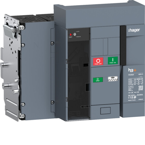 Disjoncteur h3+ PW1600 4P 1000A 70kA Débrochable pour TU sentinel - Hager - HY1E410DB