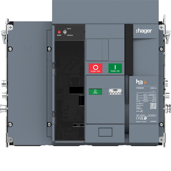 Disjoncteur h3+ PW1600 4P 1250A 70kA Débrochable pour TU sentinel Energy - Hager - HY1E412DE