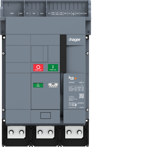 Interrupteur Sectionneur h3+ PW1600 3P 1600A fixe motorisable - Hager - HY1W316FS